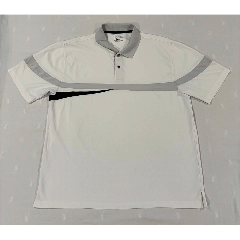 PGA Tour‎ Mens XXL Polo Shirt White Grey Black Stripe Performance Golf Top